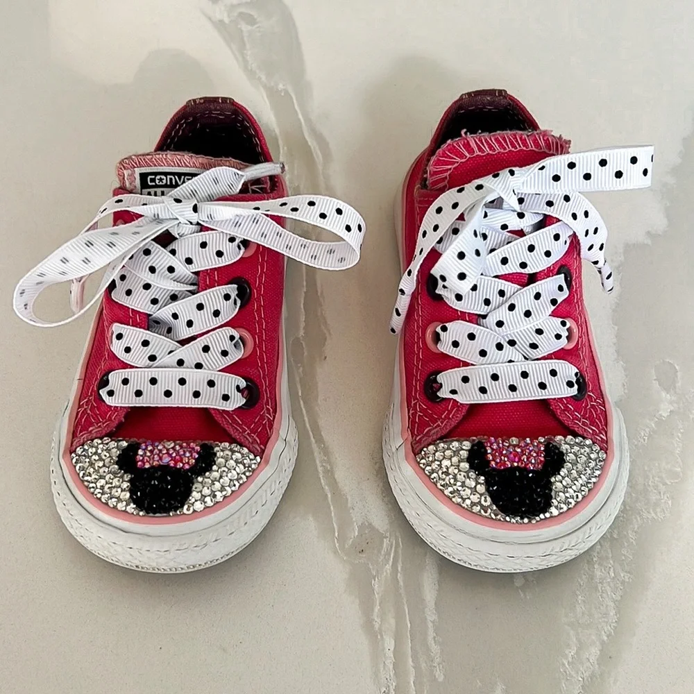 Converse Pink Minnie Mouse Bling Rhinestone Polka Dot Sneakers Little Girl Sz 5